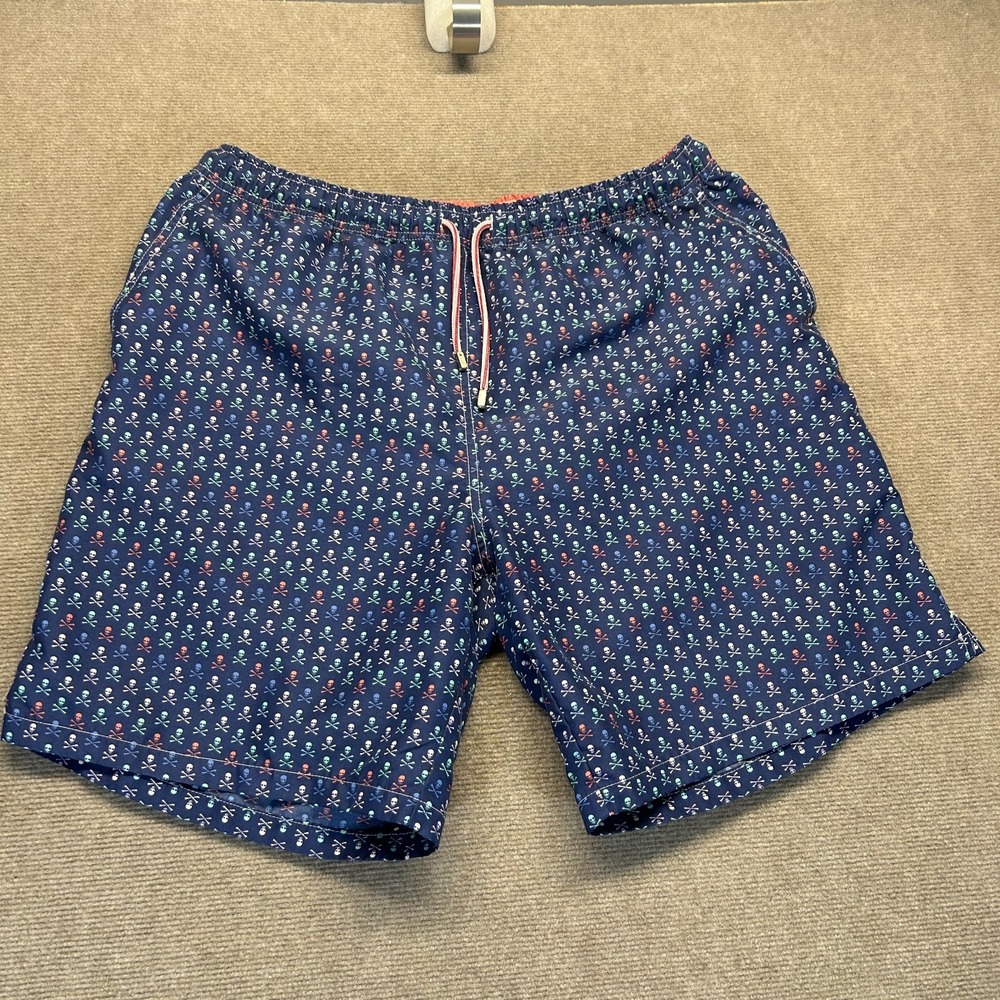 Peter Millar Seaside Swim Trunk Short Mens XL Lined Sea Pirates Skulls AOP 8"
